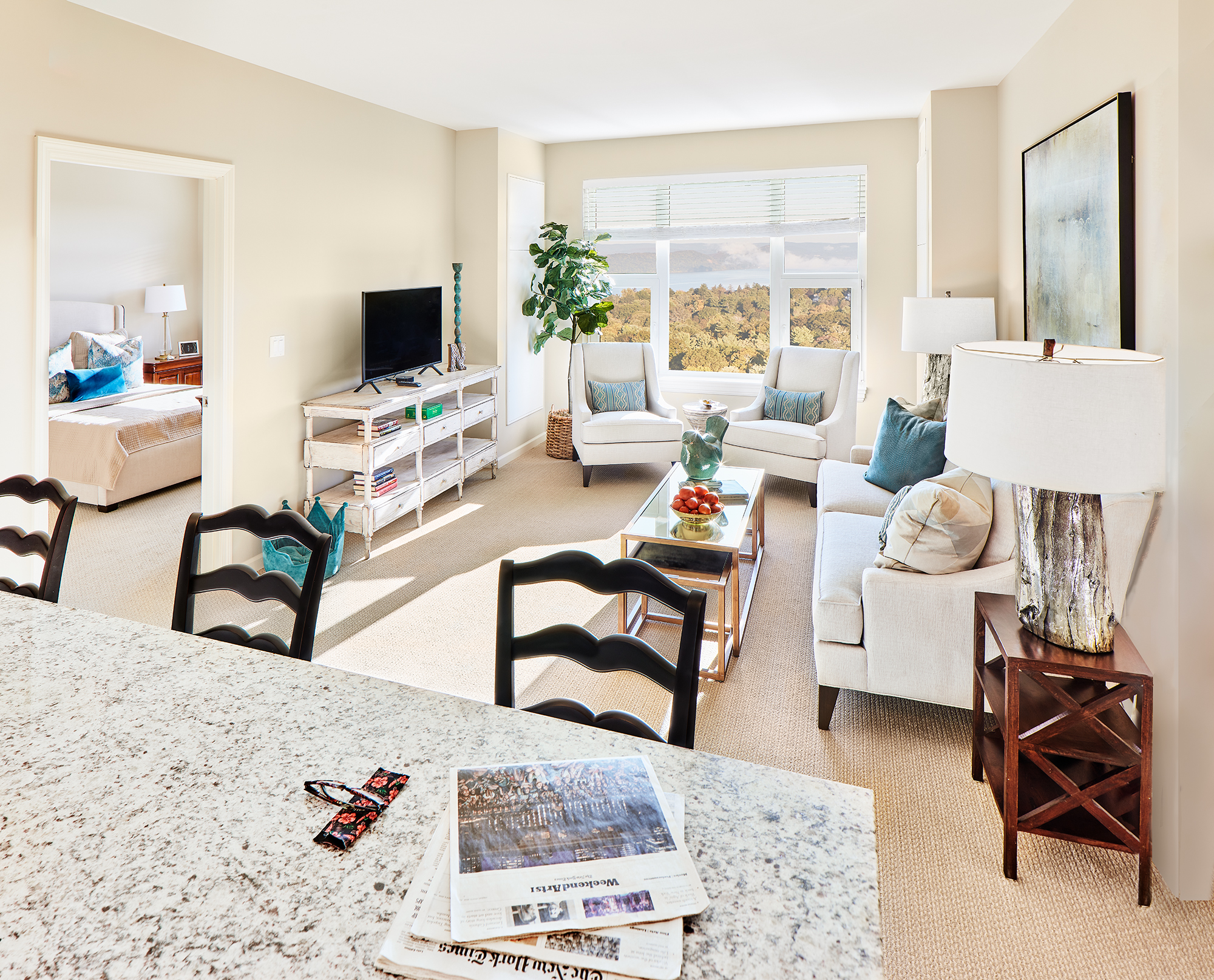 Kitchen Island & Living Room